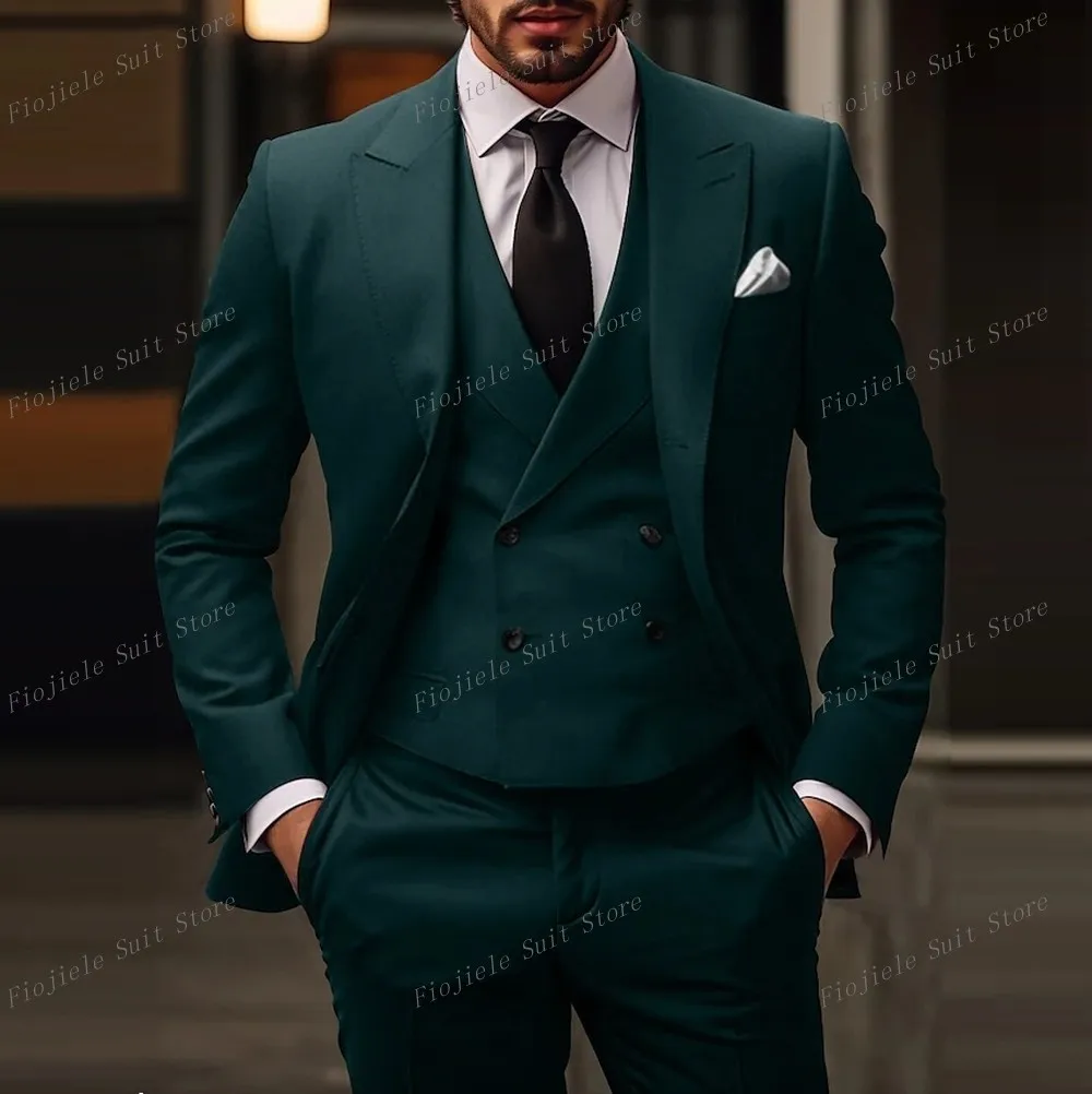 

Men Oiled Green Groom Groomsman Business Suit Wedding Party Special Occasions Male Tuxedo Jacket Pants Vest 3 Piece Set