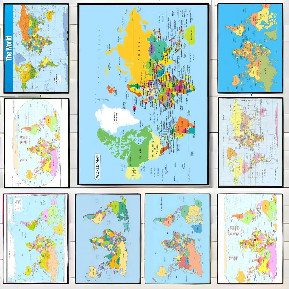 Geographical Concept W-world Map Poster Wall Art Print Decorative Mural Home Decor Gift Unframed