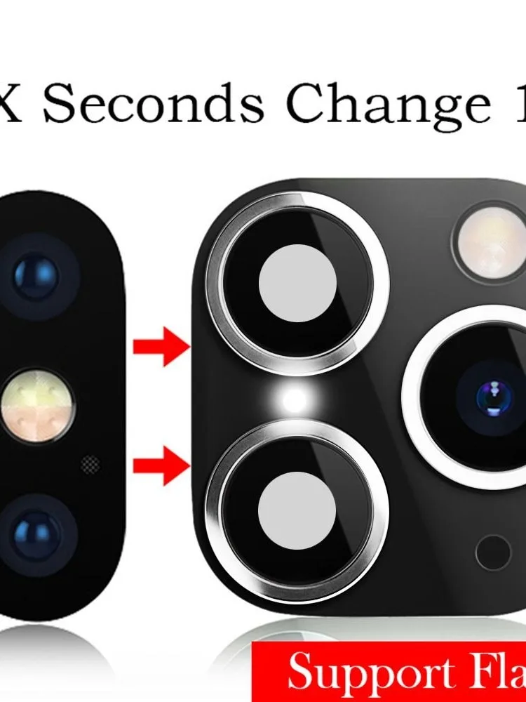 Couvercle d'objectif en métal, faux autocollant d'objectif d'appareil photo, protecteur d'écran pour iPhone XR X, changement vers iPhone 11 Pro Max, mise à niveau du téléphone