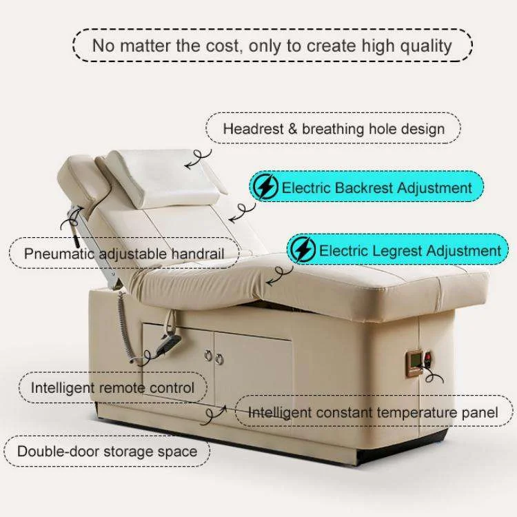 حار بيع الفاخرة البيج صالون تجميل السرير 2 المحركات تدليك كهربائي التجميل الجدول كرسي الوجه سرير سبا #4