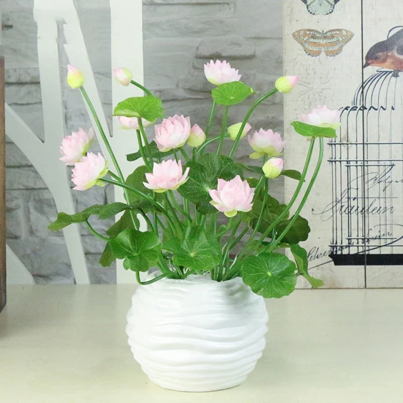 Artificial Simulation Mini Silk Lotus 4 Colors Green Plants Decoration for Home Hotel Garden Table Decor Fake Flowers