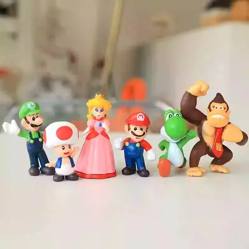 

6pcs Super Mario Bros Anime Figures Cute Yoshi Luigi Toad Doll Model Desktop Ornaments Birthday Gifts for Children Toys