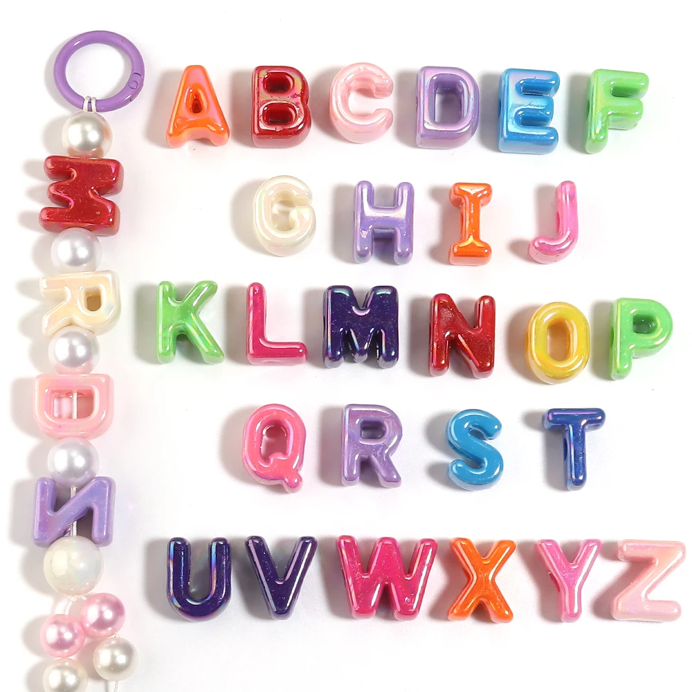 10-26pcs AB Iridescent Letters Acrylic Beads Alphabet Loose Spacer Beads for DIY Bracelet Keychain Jewelry Making Accessories