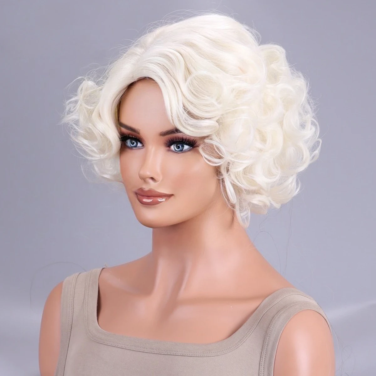 Blonde short curly with bangs attractive full wig for women