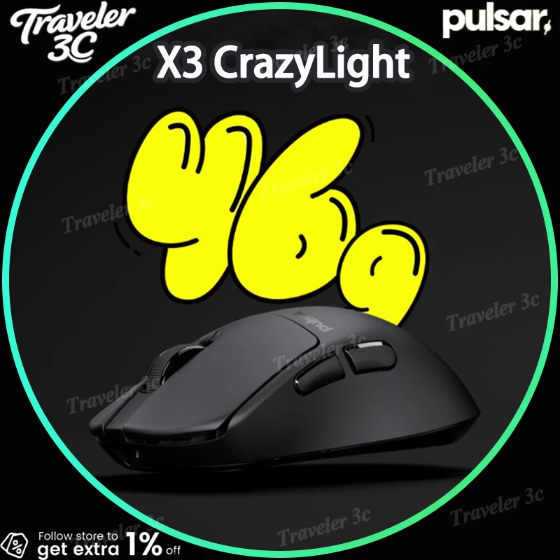 Pulsar X3 Crazylight Wireless Gaming Mouse Xs 1 Sensor 8K Polling Rate Ergonomic Lightweight 43g Right Hand Mini Mouse Laptop