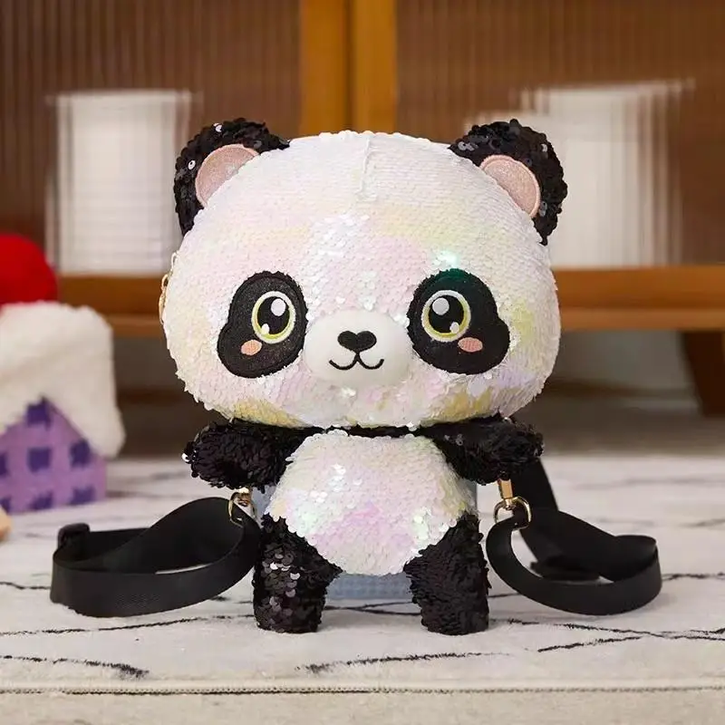 Vente chaude paillettes mignon Panda poupée diagonale sac croisé à la mode jouet poupée cadeau sac à dos cadeau d'anniversaire cadeau de noël en Stock