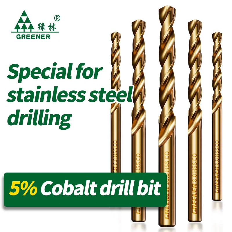 Juego de Brocas Helicoidales de Acero de Alta Velocidad con Cobalto GREENERY M35, Vástago Recto para Perforar Metal, Acero Inoxidable y Aleaciones de Aluminio