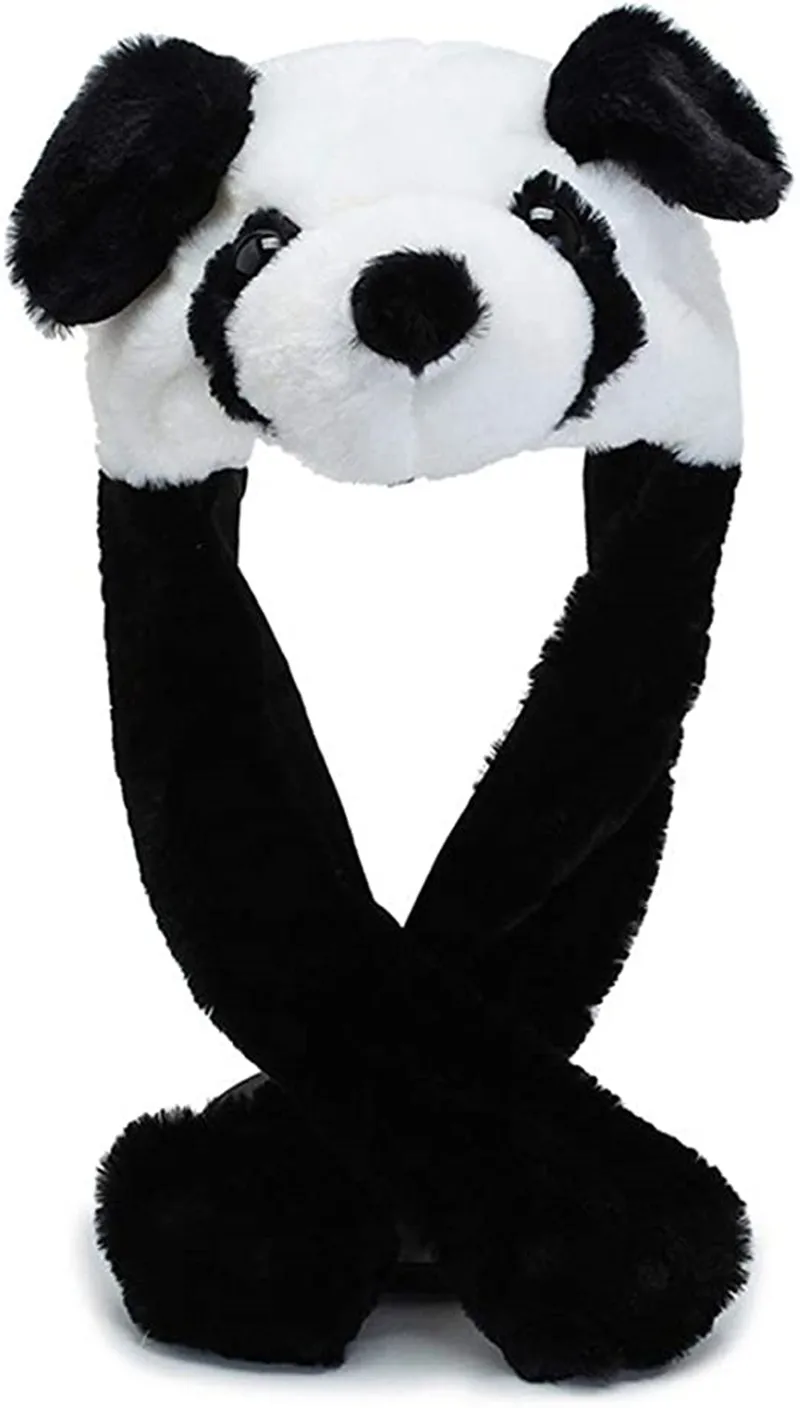 Plush Animal Panda Ear Hats with Beanie Plush Moving Ears,Plush Toy Birthday/Christmas Gift Party Beanie for Women Girls