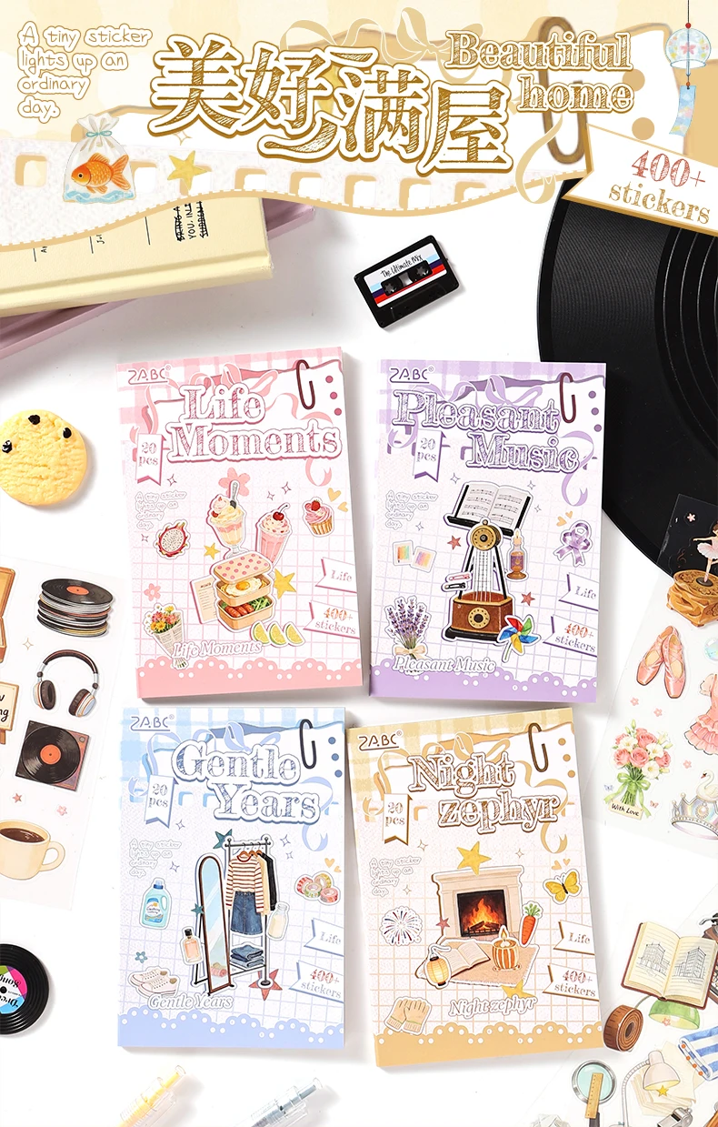 Journal GO 20sheets Mini Watercolor Life Sticker Book Daily Food Home & Music Decal for Journaling Planner Craft & Scrapbooking