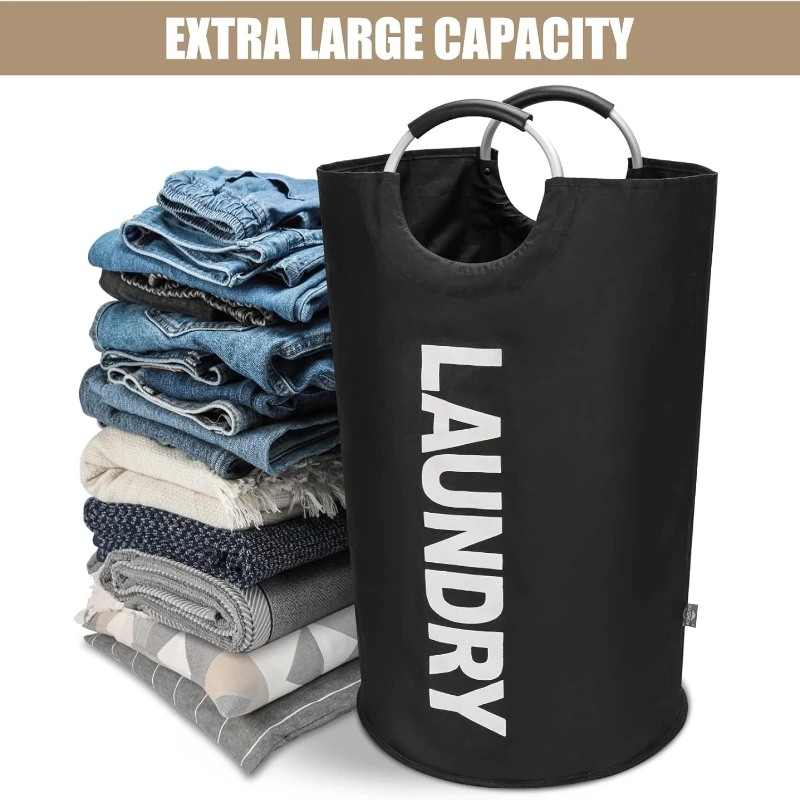 Laundry Basket with Padded Handles, Collapsible Hamper for Bathroom Decor