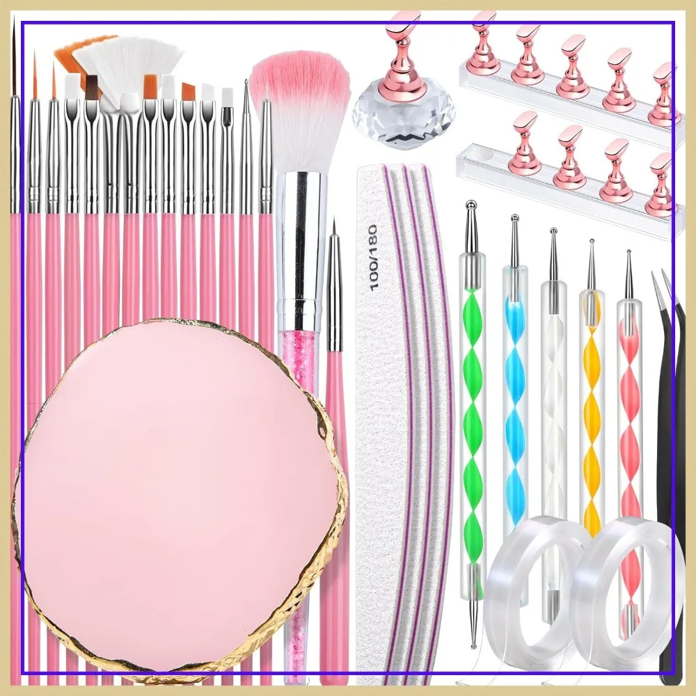 

Nail Art Tools Kit with Brush Set, Dotting Tool, Palette, and Nail Stand for Painting