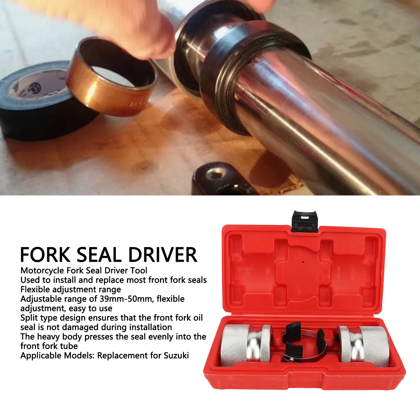 

Motorcycle Adjustable Fork Seal Driver Tool 39 to 50mm Professional Fork Seal Installation Tool Replacement for Suzuki