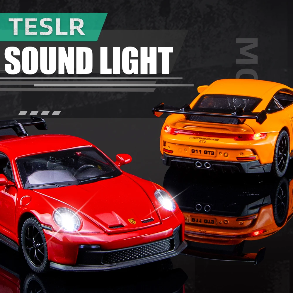 1:32 Scale 911 GT3 High End Alloy Ccar Model Diecast Metal Sound Light Pull Back Hot Sale Kid Birthday Christmas Gift Hot Wheels