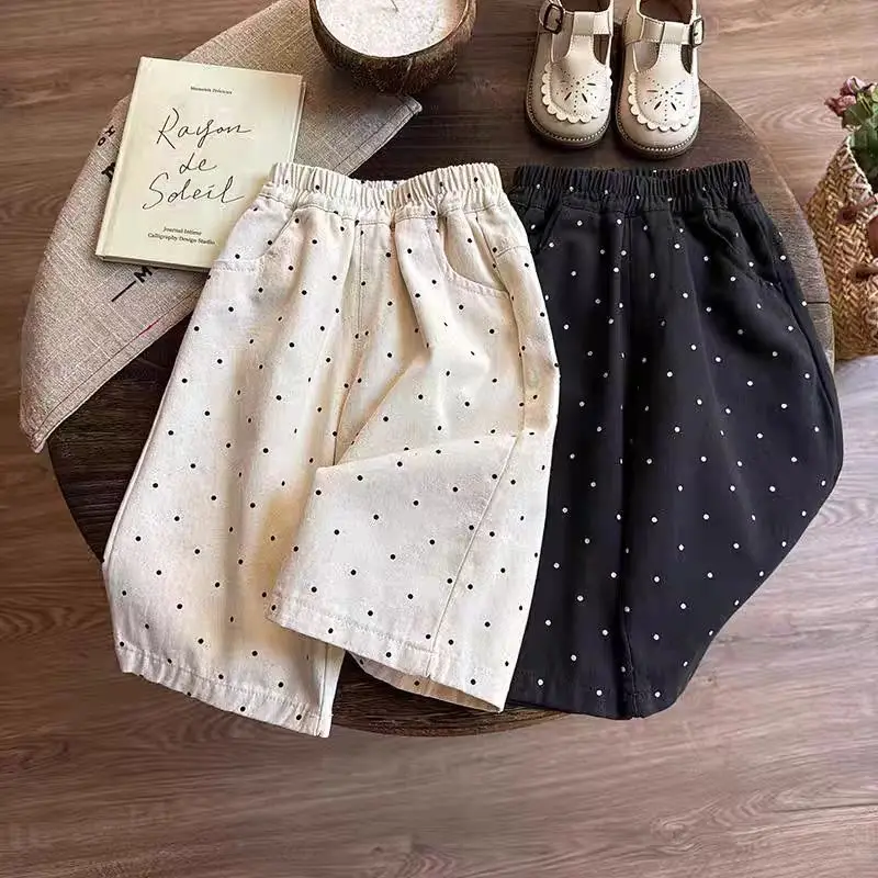 Spring and Autumn Girls' Casual Pants Baby Foreign Children's Tide Korean Trendy Polka Dot Mori Loose Wide Leg Pants