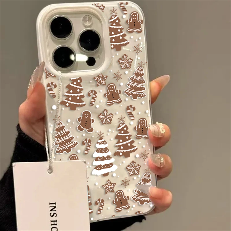 Christmas Gingerbread Man and Tree Pattern Phone Case for iPhone 16 17 15 11 12 13 14 Pro Max Plus 1