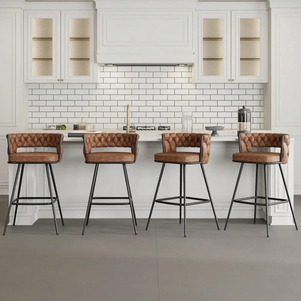 

Набор из 4 коричневых барных стульев из искусственной кожи с металлическим каркасом с гальваническим покрытием, высотой 34 дюйма, с подставкой для ног, для кухонного острова и барной стойки.