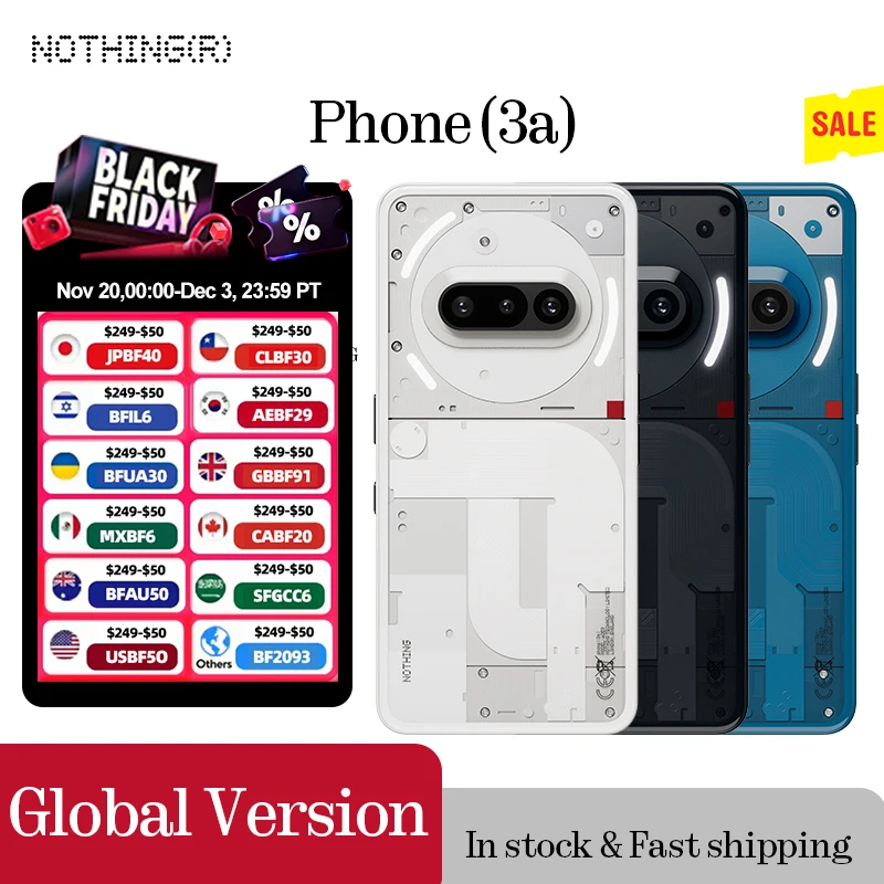Globale Version Nothing Phone (3a) 6,77 Zoll flexibles AMOLED Snapdragon 7s Gen 3 5G 5000 mAh 50 W Aufladen 12 GB + 256 GB