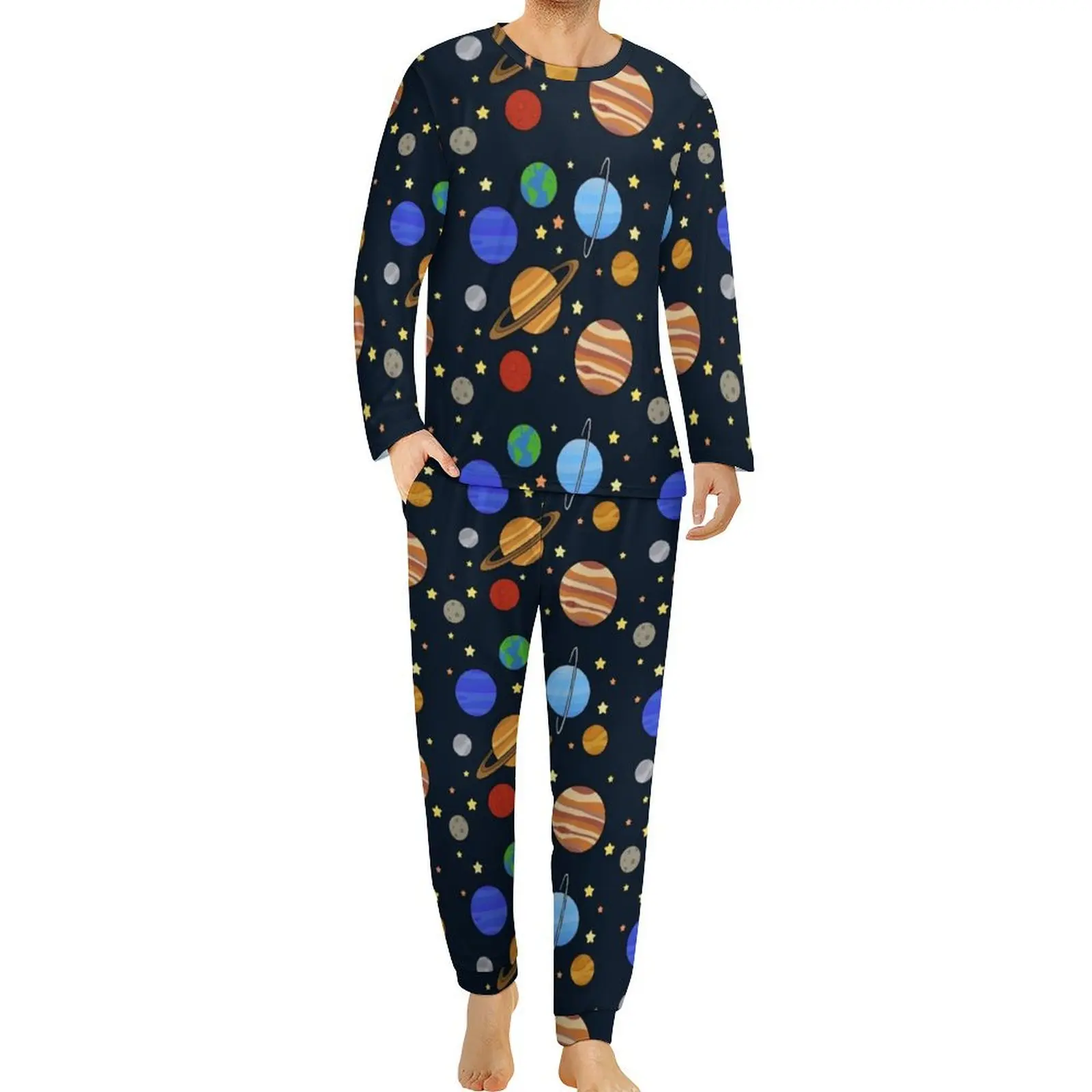 

Galaxy Sky Print Pajamas Autumn 2 Pieces Solar System Elegant Pajamas Set Male Long Sleeve Night Graphic Nightwear 3XL 4XL 5XL