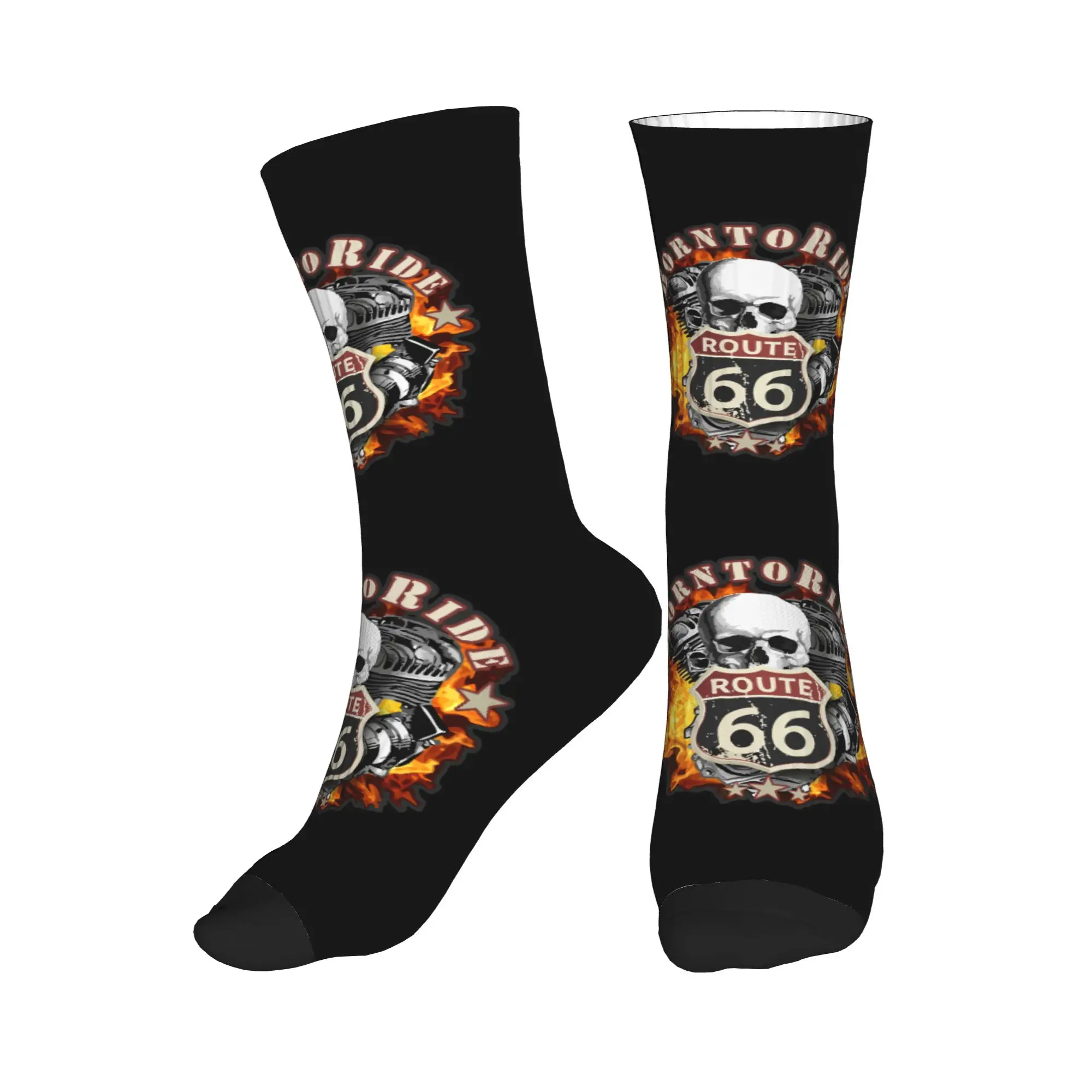

Born to Ride Skull Mens Crew Socks Unisex Funny 3D Printing Route 66 Dress Socks