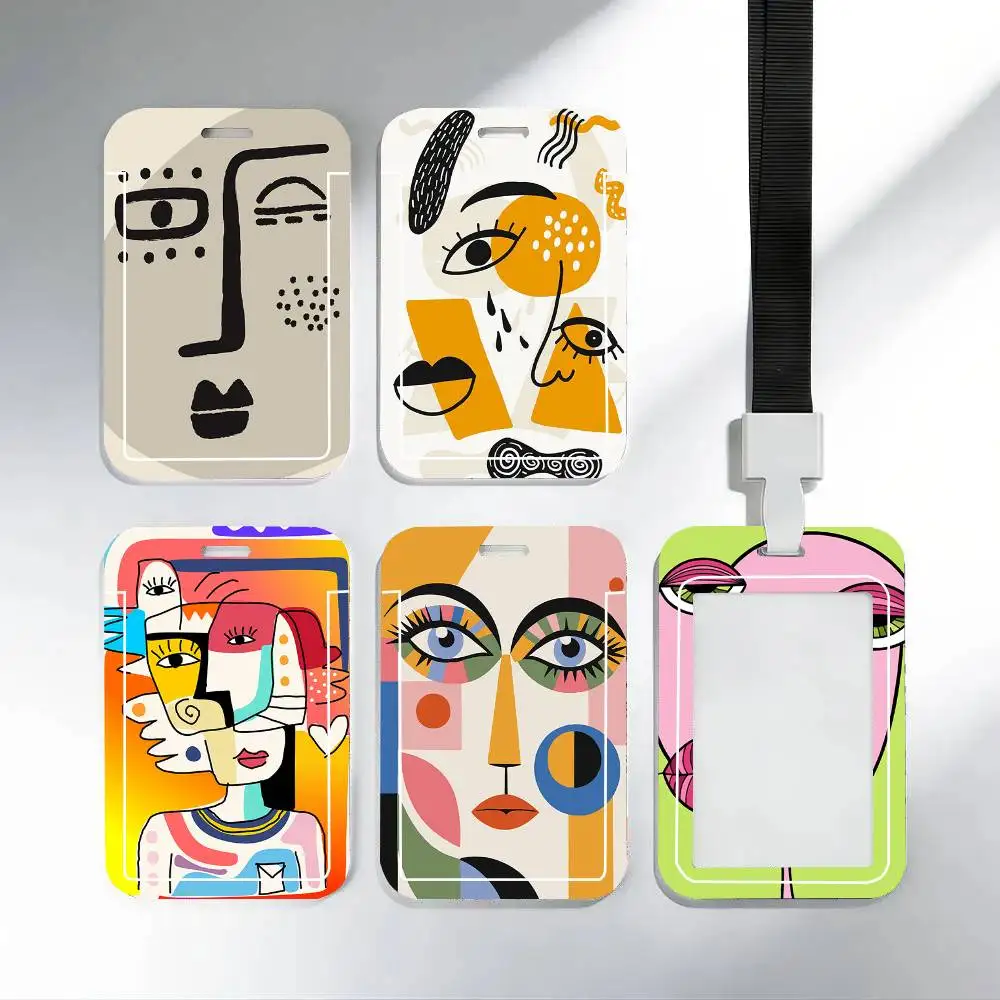 

Абстрактные ретро-держатели для карт с черным ремешком, для студенческих карт питания и удостоверений личности, для школы