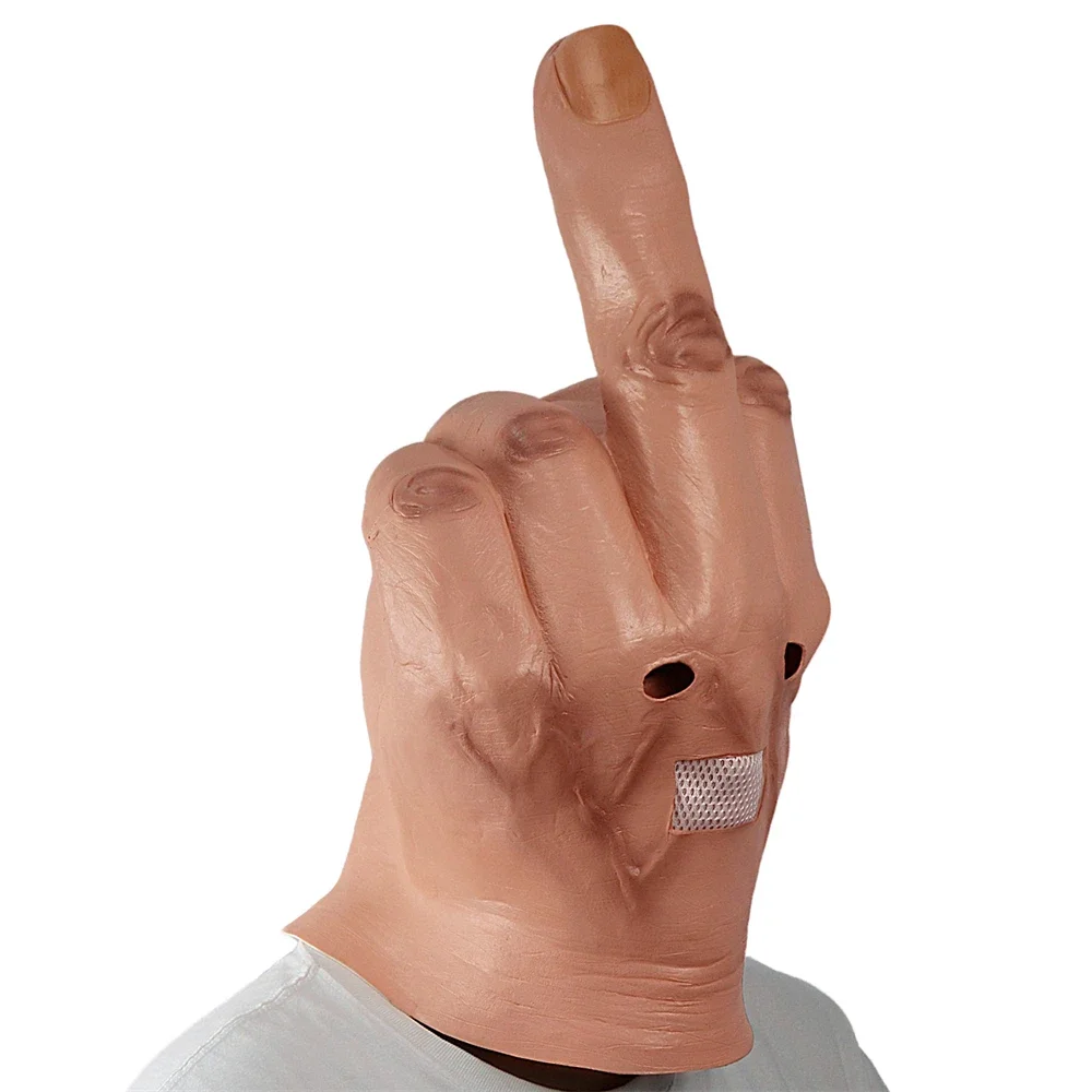 

Cosplay Spoof couvre-chef accessoires personnalité créative dépenses masque en Latex de doigt moyen Vertical Halloween masque