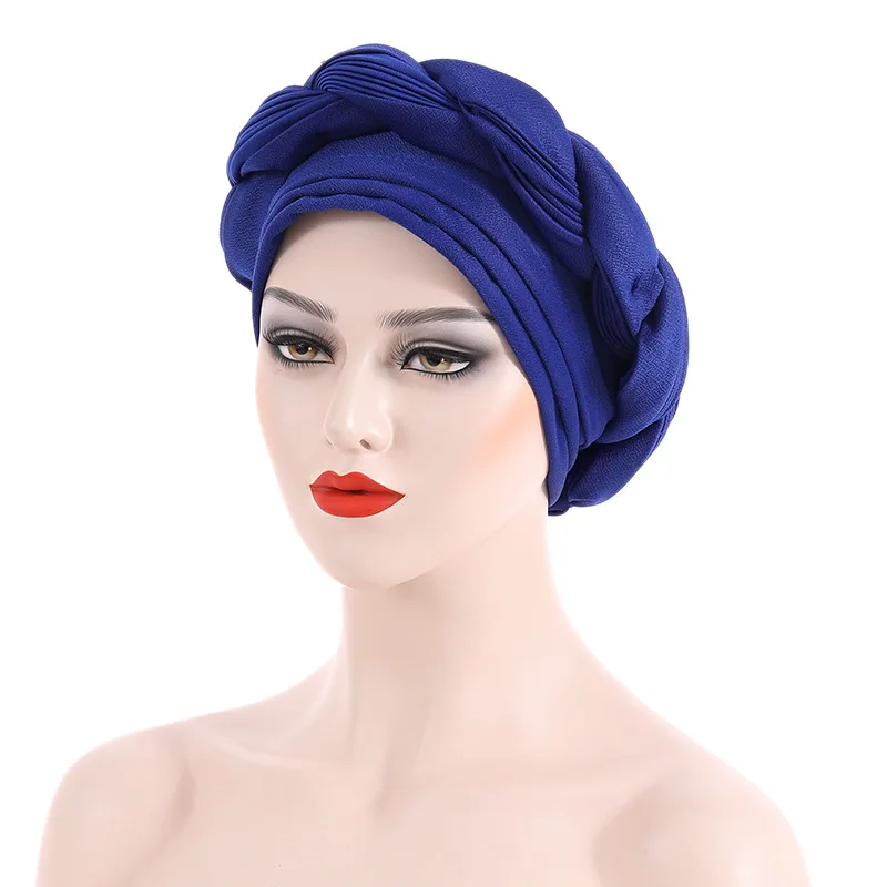 Multilayer Braids Turban Cap for Women Muslim Headscarf Bonnet Female Headwrap Hat Ready to Wear African Auto Gele Headtie