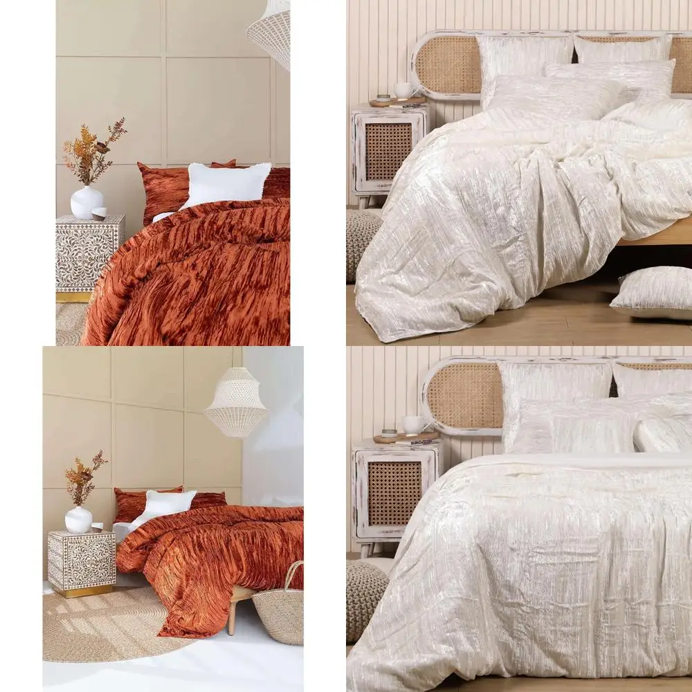 クラッシュベルベット布団カバーセット - 3ピース無地柄高級寝具、快適さとスタイルのための枕カバー2枚付き