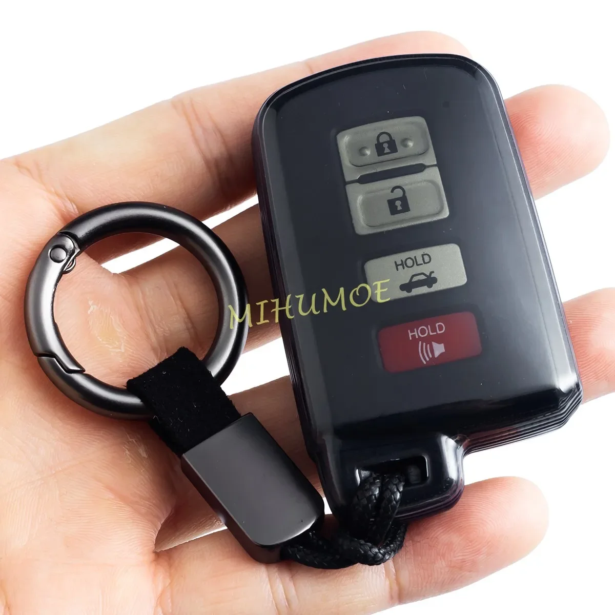 

For Toyota Camry 4Runner Fortuner Tundra Corolla RAV4 Kluger Black Transparent Smart Key Fob Case Cover Keychain Ring Holder