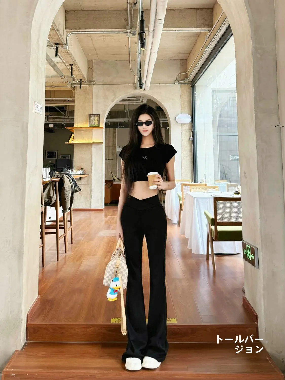 

Extended Length Women's Pants High Waist Bell Bottoms V-Shaped Waist Slim Fit Black Casual Trousers for Tall Ladies