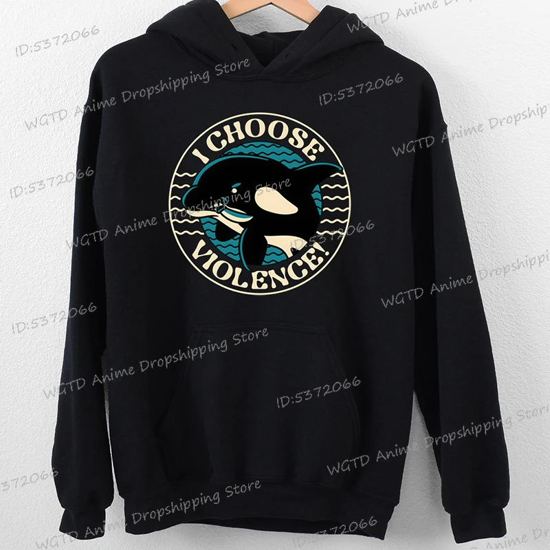 Long Sleeves Sweatshirt Anime Killer Whale Graphics I Choose Violence Letter Print Hoodies Women Cartoon Street Fashion Hoody