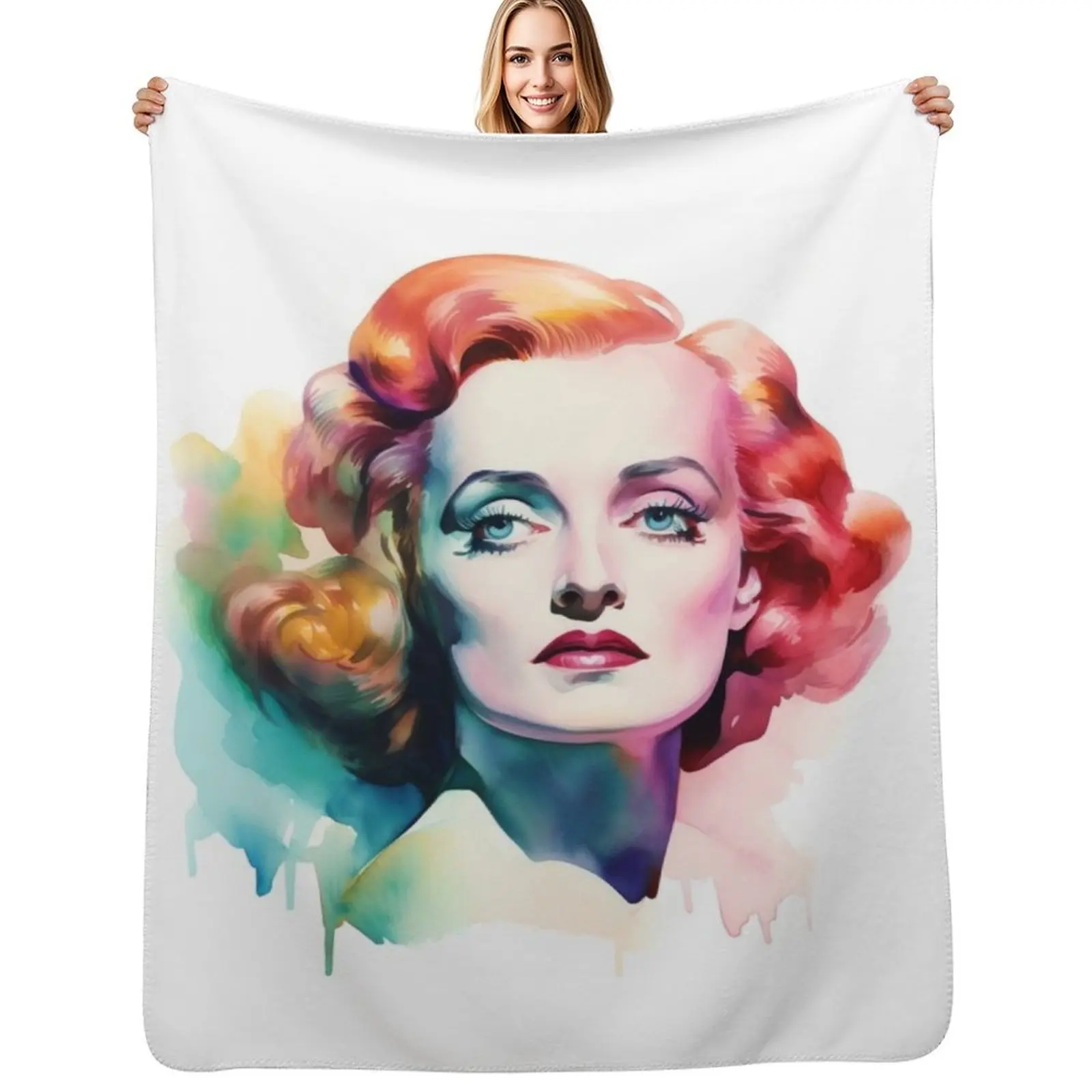 

Bette Davis - The Trailblazer - Watercolor Portrait - Digital Art Throw Blanket Thin Soft Blanket for Summer Night Sleeping