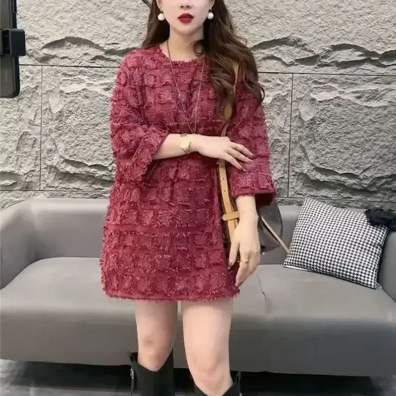 Petit chemisier à carreaux parfumé pour femme, chemises longues avec pompon, manches 3/4, mode printemps, nouveau design, Y-mn At