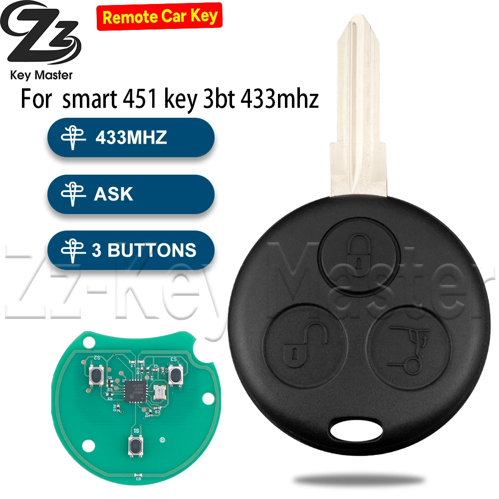 

Zz 3-кнопочный 433 МГц автомобильный дистанционный ключ для Mercedes Benz Smart Fortwo 450 ForFour Passion Roadster City Crossblade Cabrio Coupe
