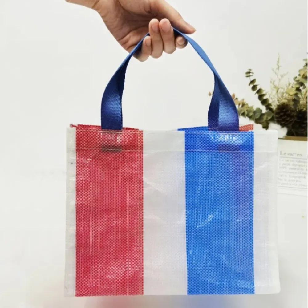 Bolsa de compras tejida ligera, bolsa de almacenamiento de alimentos tricolor portátil, bolsa de almacenamiento de fiambrera impermeable de gran capacidad para mujer