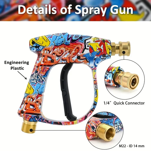 Hochdruck-Wasserpistole mit Buntem Graffiti, 1L Schaumkanone, 1/4" Schnellverbindungs-Düsenset und Gummi-Düsenhalter – Detail 7