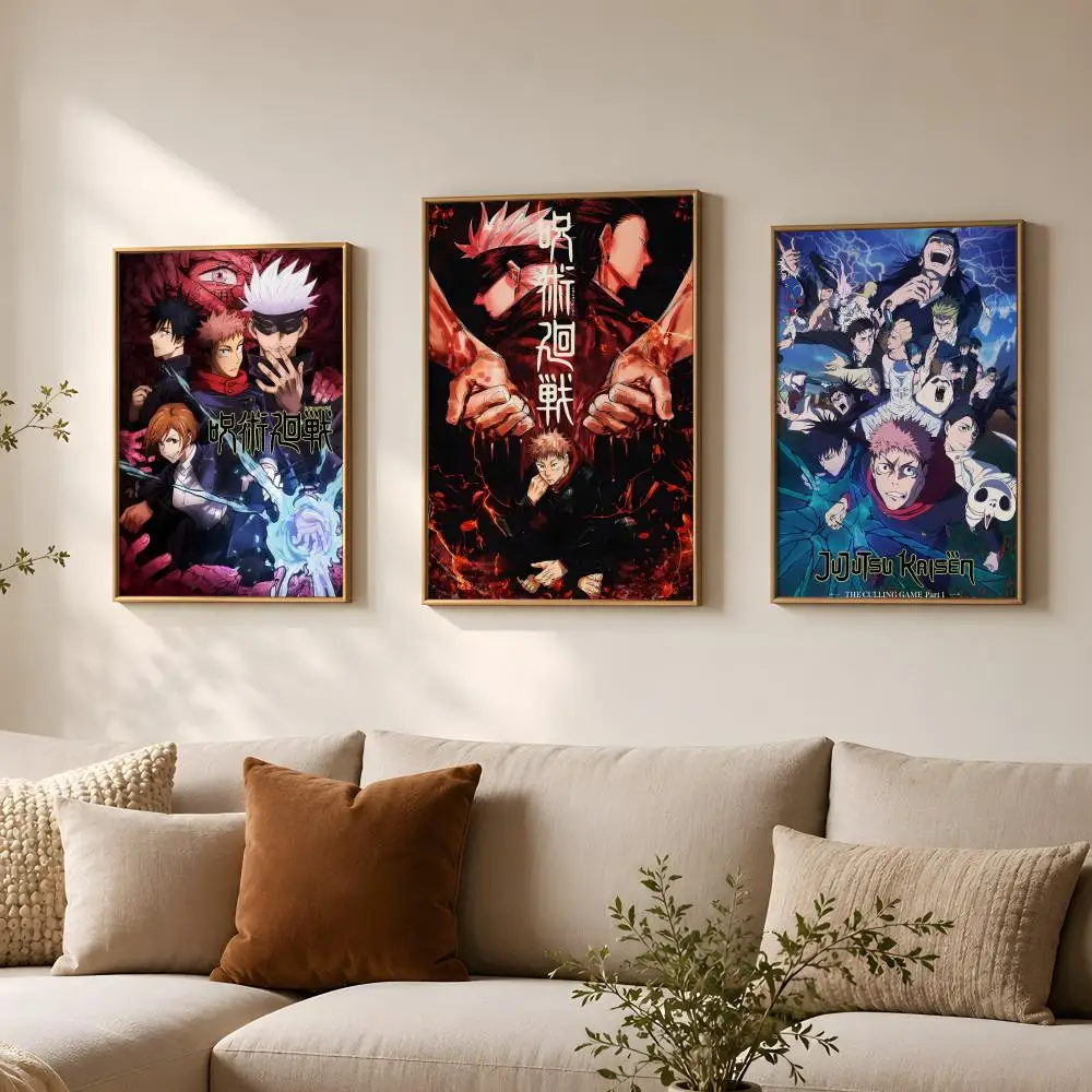 Anime J-Jujutsu Kaisen-n Poster Vintage Self Adhesive PP Wall Art for Living Room Bar Bedroom Home Decor Gift