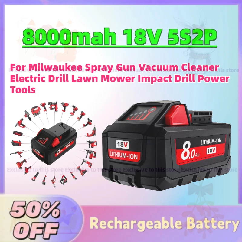 

In Stock 8000mah 18V Li-Ion Battery for Milwaukee Spray Gun Vacuum Cleaner Electric Drill Lawn Mower Impact Drill Power Tools