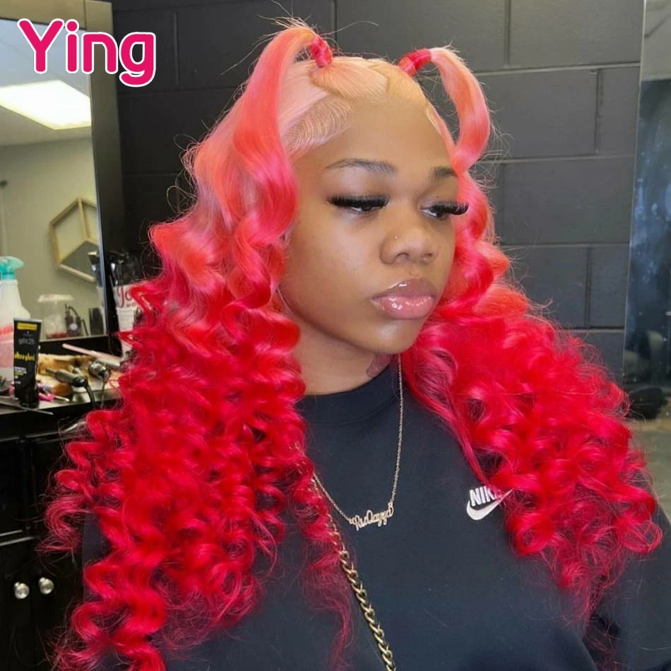 

Highlight Pink Red Colored Loose Deep 13x4 13x6 Lace Frontal Wigs Human Hair Pre Plucked Brazilian 613 Blonde 5x5 Closure Wigs