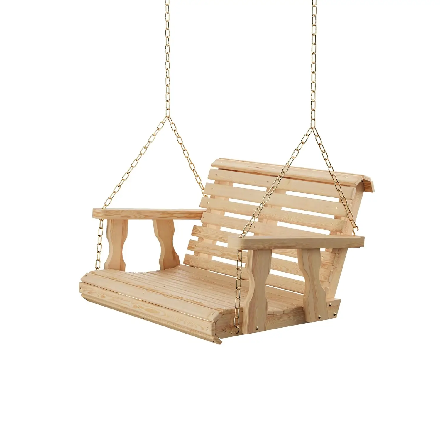 Unfinished Wood Porch Swing 700Lb Capacity Roll Back Design with Hanging Chains for Patio Garden 3Ft, Customized