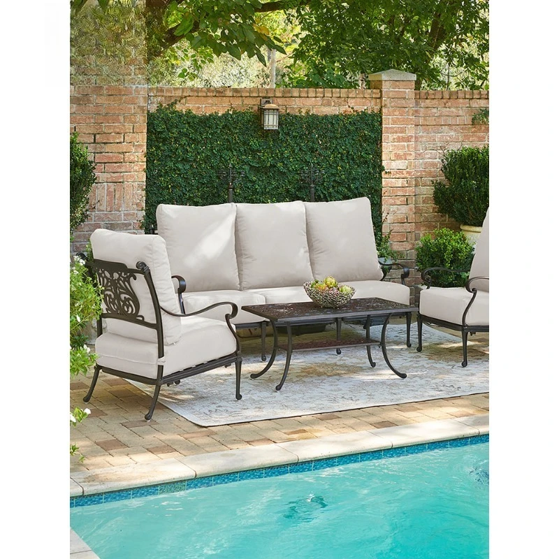Outdoor cast aluminum leisure sofa chair, rotatable European-style round table chair, charcoal-baked aluminum