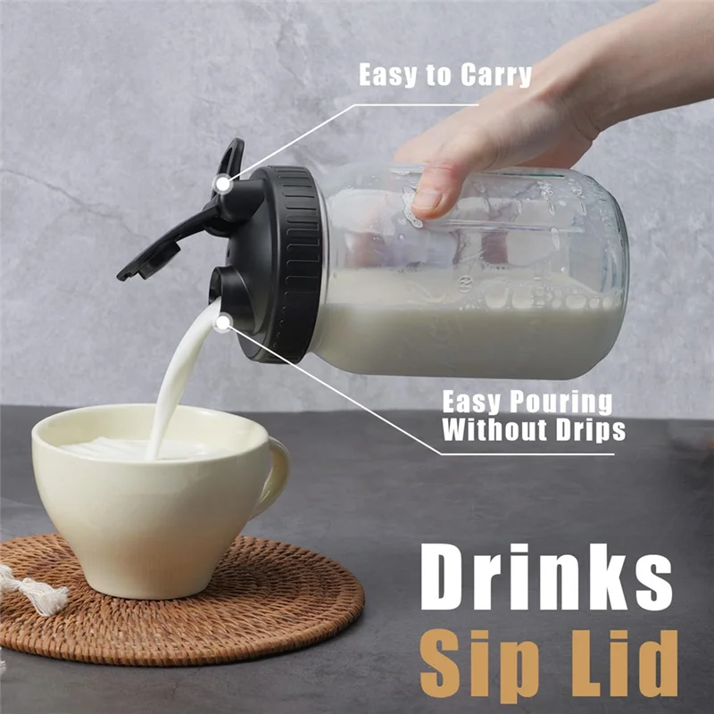 A17R-Pour Spout Lids For Ball Wide Mouth Mason Jars, Airtight Canning Jar Flip Cap Top Lid For Dressing Pouring, Pack Of 4