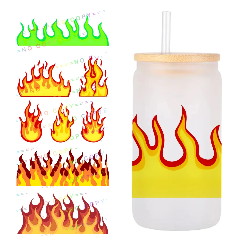 

Hotsale Hot Fire Flame Pattern UV DTF Transfer Sticker Waterproof Transfers Decals For 16oz Glass Cup Wrap Stickers