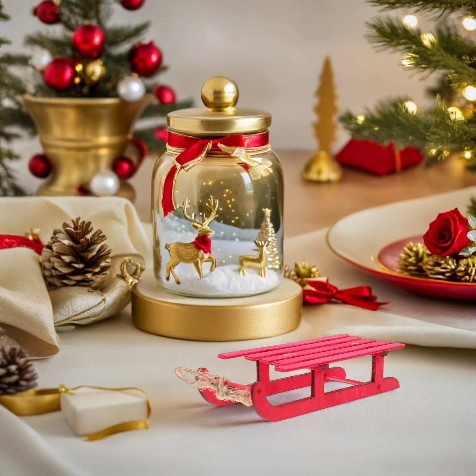 

3Pcs Christmas Sleigh Decor Handmade Wooden Xmas Sled Ornaments for Tabletop Centerpiece and Tree Decoration Wooden Sleigh