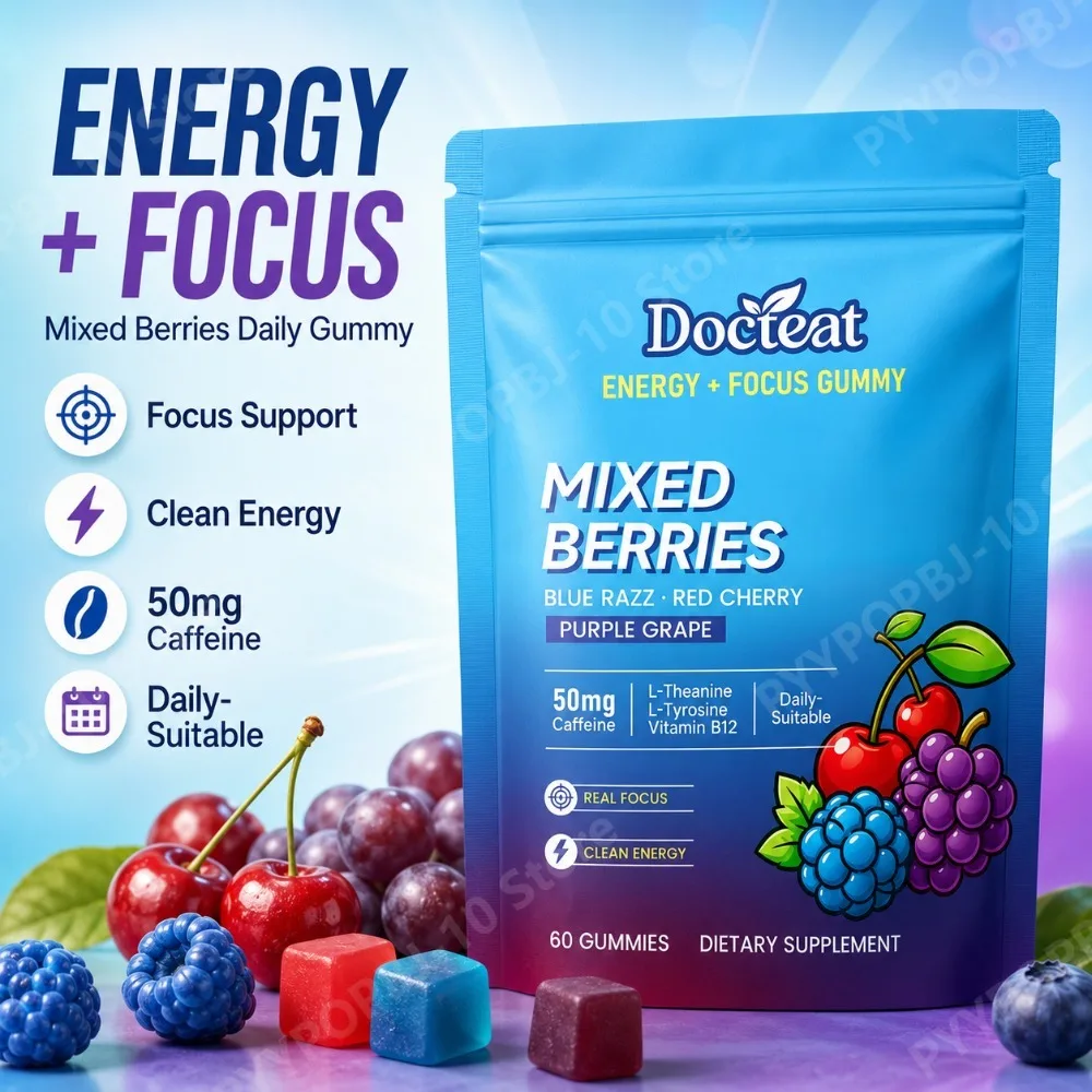 Energy Focus Gummies Caffeine L-Theanine L-Tyrosine Vitamin B12 Brain Boost Calm Clean Sustained No Jitters Nootropic 60 Gummies