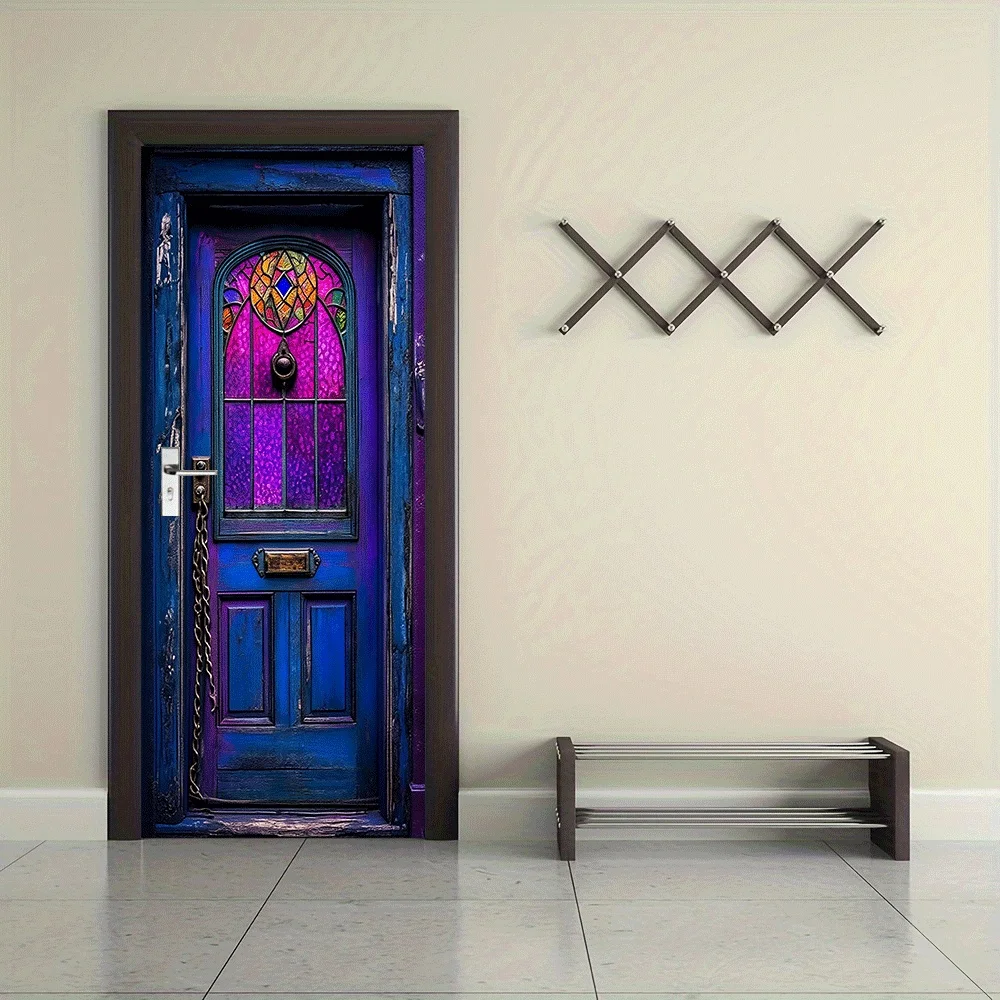 2pcs Retro Painted Glass Decorative Door Wall Stickers European Art Entrance Bedroom Living Room Background Wall Stickers Home w