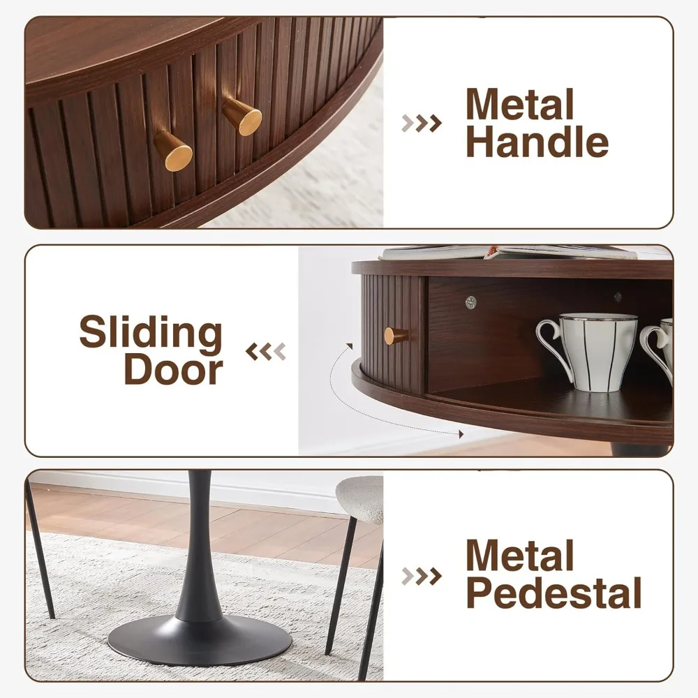 طاولة بقاعدة مستديرة مقاس 31.5 بوصة مع خشب الجوز المخفي |   طاولة بتصميم توليب مع أبواب منزلقة، لمسة نهائية من الخشب الصناعي للمطبخ