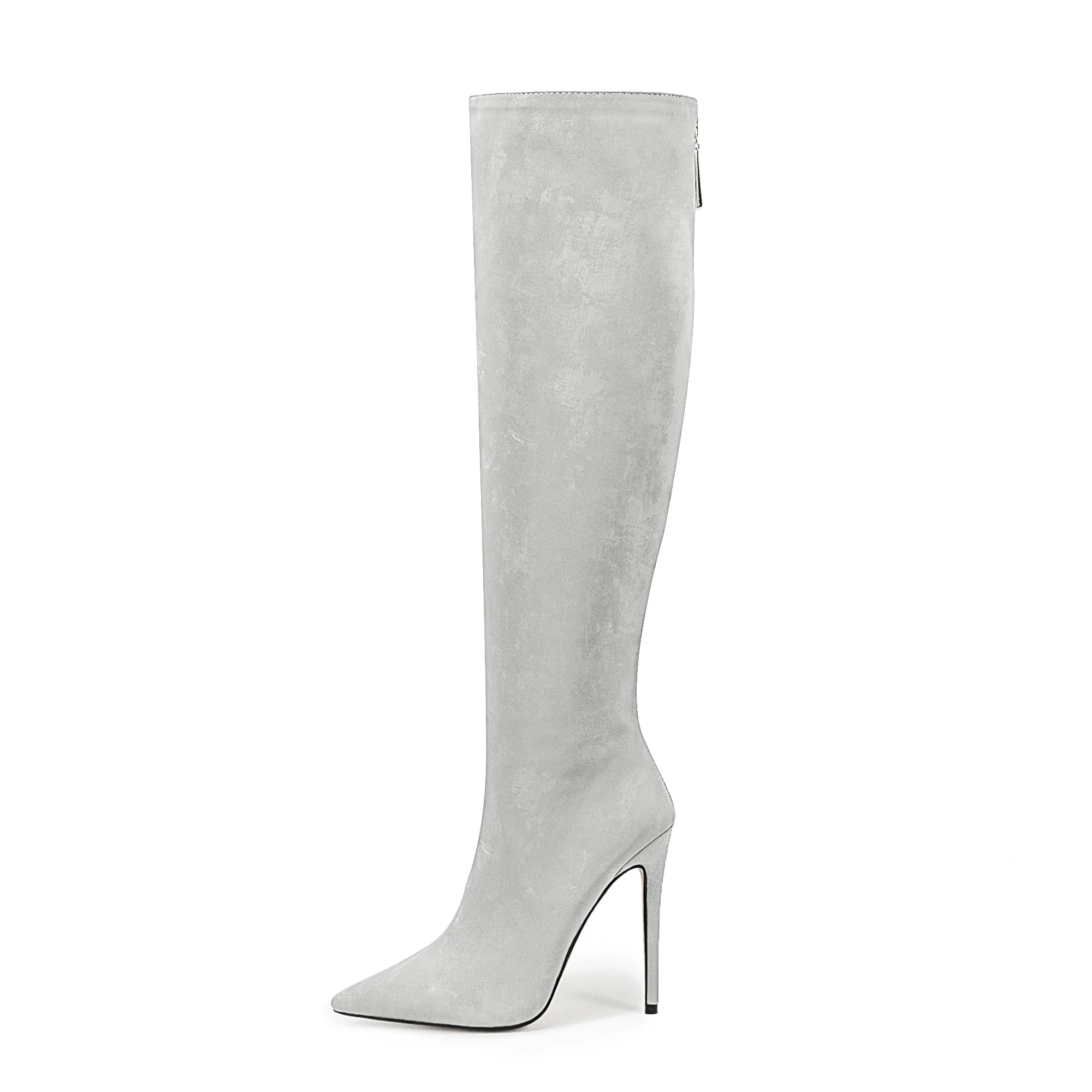 

Arden Furtado Winter Simple Style Pointed toe Super high heel Back zipper Knee high boots silk skinny boots extra-large size