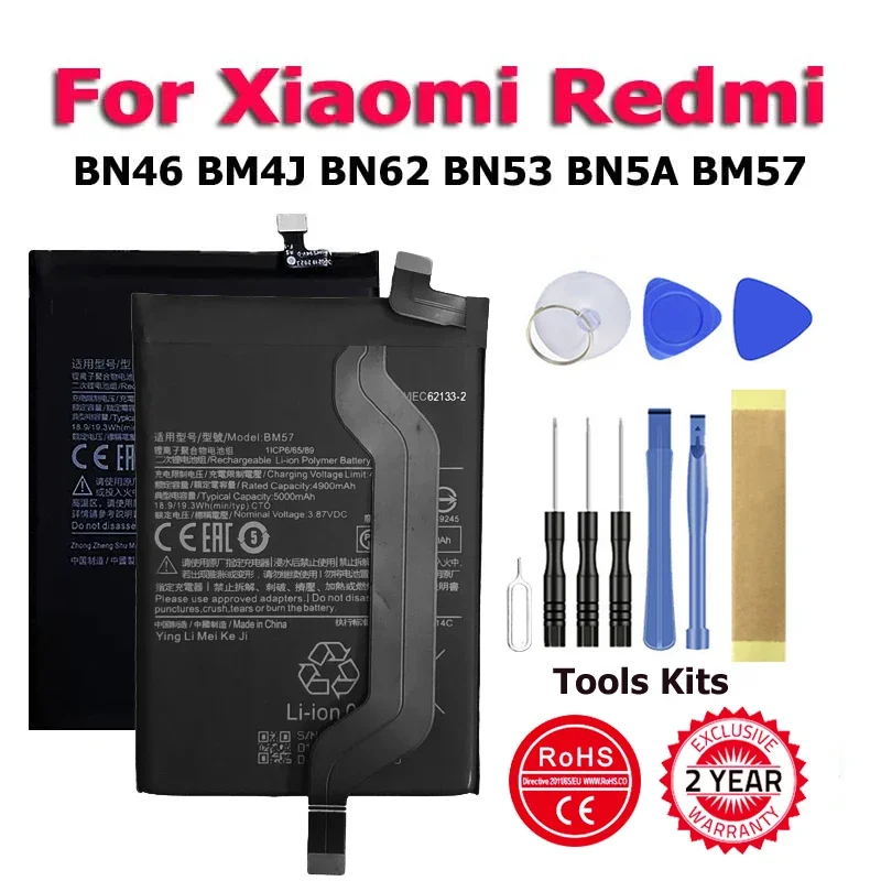 High Quality BN46 BM4J BN62 BN53 BN5A BM57 Battery For Xiaomi Redmi Hongmi Note 8 9 10 Pro 8Pro 9Pro 10Pro Free Tool Replacement