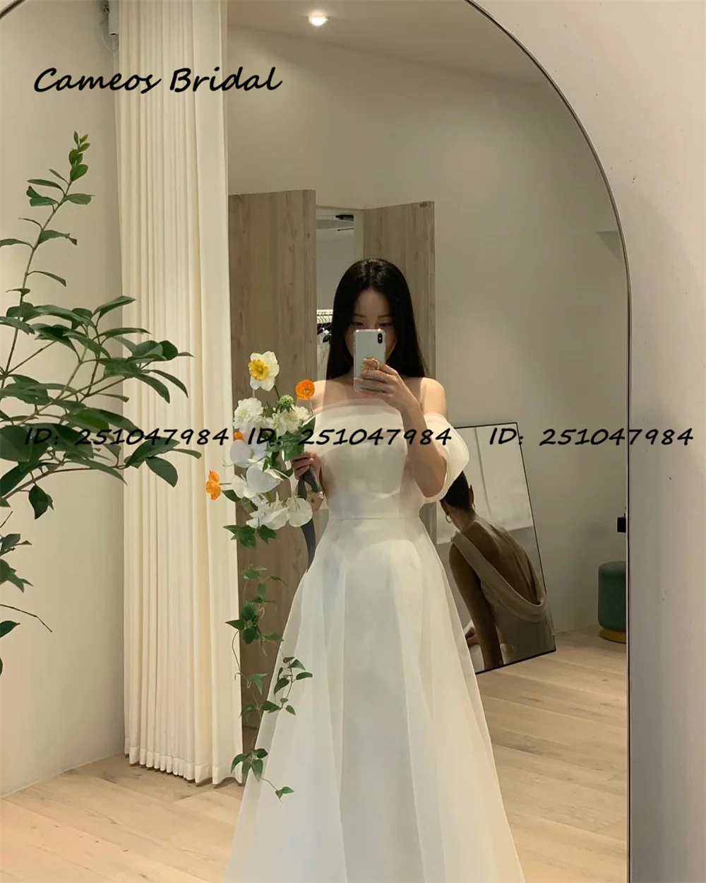 SONDR Strapless Organza Customized Short Sleeves Elegant Wedding Dresses A-Line Ivory Korea Brides Gowns Women Bridal Dresses