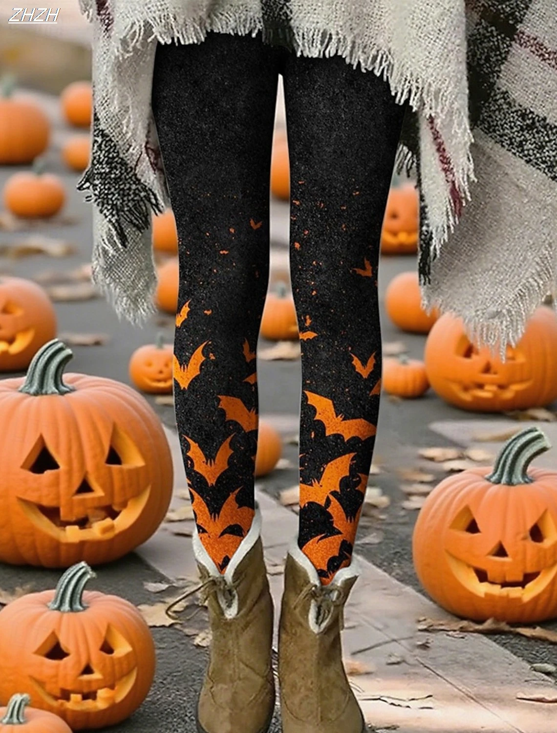 Women's Leggings Halloween Theme Printed Outdoor Pants Polyester Spandex Stretch Elastic Waist,Control Fall Winter Streetwear